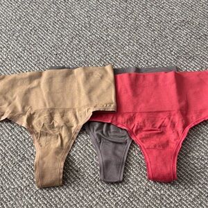 Set of Three Seamless Thongs in Brown, Red, and Gray
